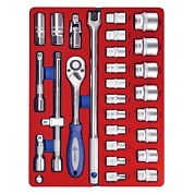 МАСТАК Набор торцевых головок 1/2" с принадлежностями, шестигранные, ложемент, 28 предметов МАСТАК 5-004028