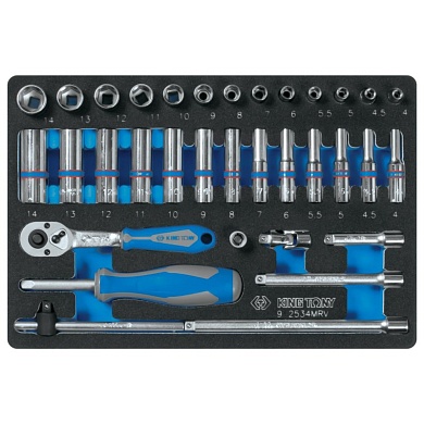 KING TONY Набор торцевых головок с принадлежностями 1/4", ложемент, 34 предмета KING TONY 9-2534MRV