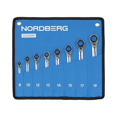 Набор ключей трещоточных с флажковым переключателем 8 шт, планшет тетрон NORDBERG 103208P