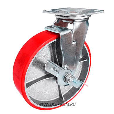 SCpb 80 Большегрузная полиуретановая поворотная колесная опора с тормозом д200 (VILS)