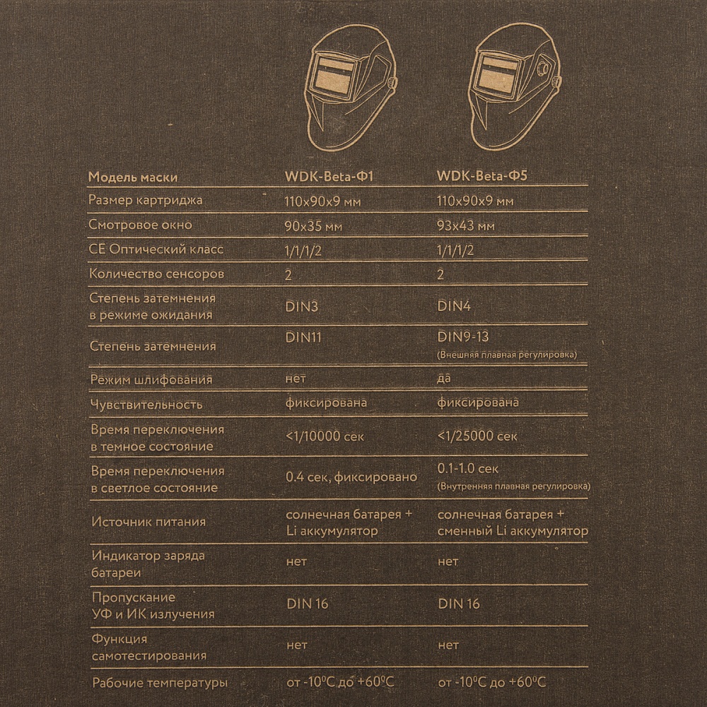 WDK-Beta Ф1 Сварочная маска хамелеон, окно 90x35мм, солнечная батарея ,Li-ion аккумулятор, DIN 11 Wiederkraft