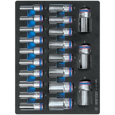 KING TONY Набор глубоких торцевых головок 1/2", двенадцатигранные, 8-36 мм, ложемент, 21 предмет KING TONY 9-4221MRV