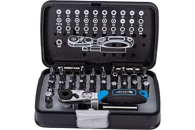 HOEGERT Набор бит с трещоткой 1/4", SL, PH, PZ, HEX, Torx, Torx c отверстием, 33 шт.
